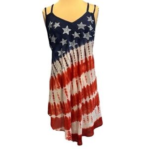 Tie Dye Flag Print Patriotic Dress or Swimsuit Cover-Up semi sheer 4th of July